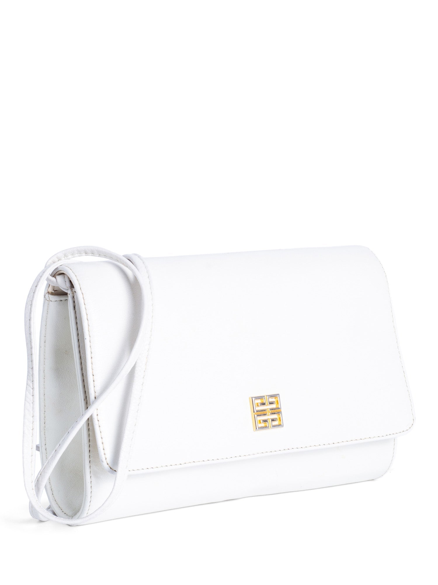 Givenchy Logo Leather Vintage Flap Messenger Bag White Gold-designer resale