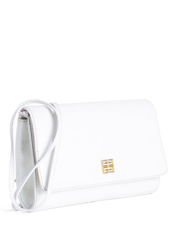 Givenchy Logo Leather Vintage Flap Messenger Bag White Gold-designer resale