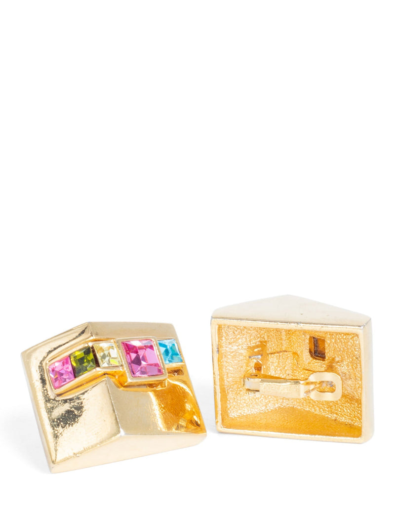 Givenchy Rhinestone Art Deco 24K Gold Plated Earrings-designer resale