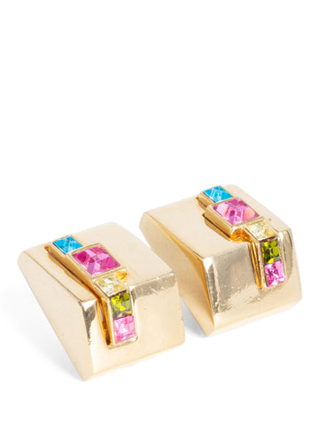 Givenchy Rhinestone Art Deco 24K Gold Plated Earrings-designer resale