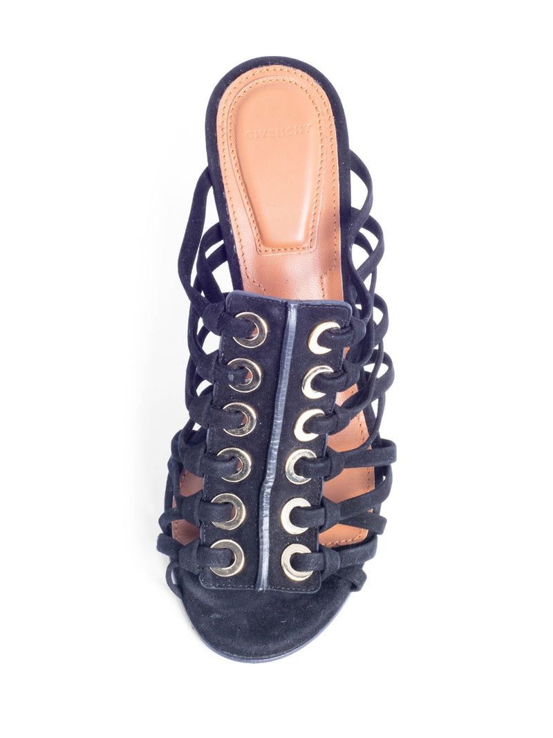 Givenchy Suede Open Toe Strapped Heels Black-designer resale