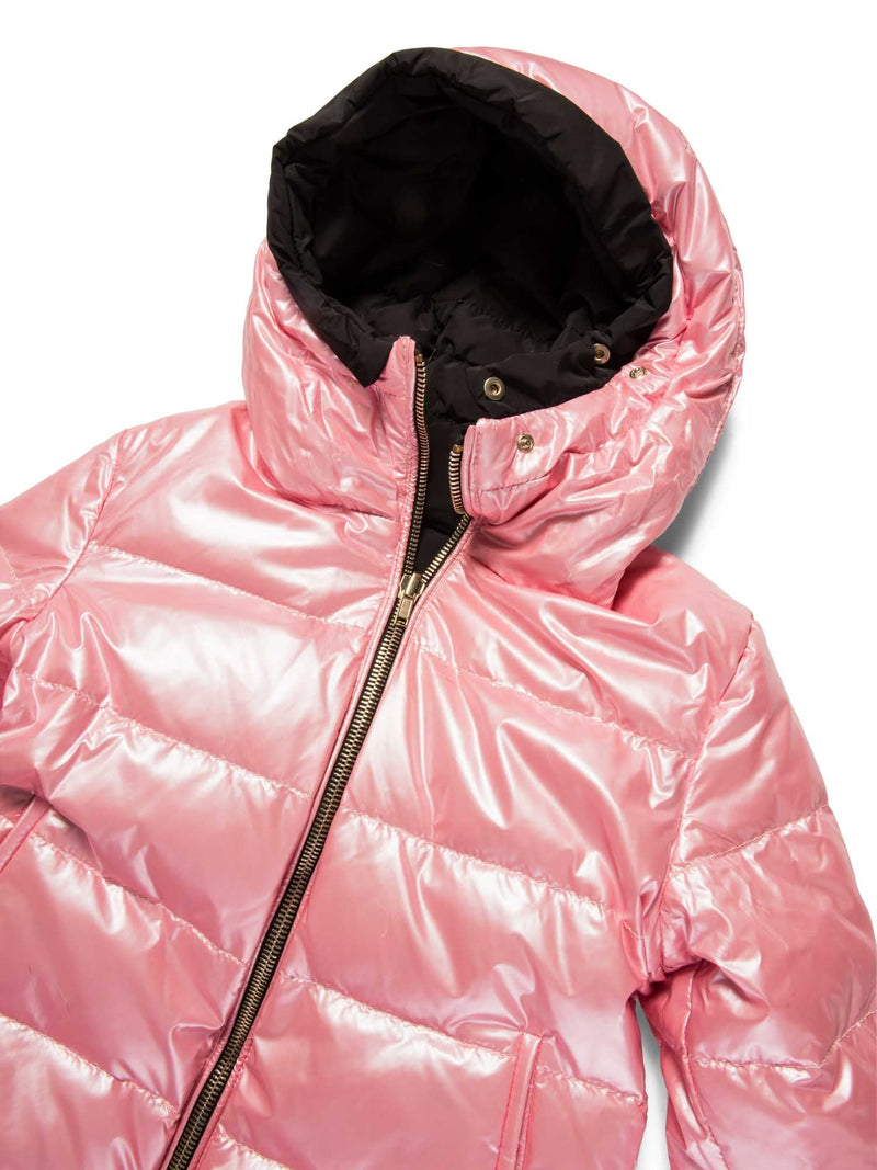 Gorski Reversible Fur Hooded Down Puffer Jacket Black Pink