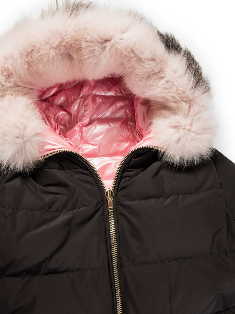 Gorski Reversible Fur Hooded Down Puffer Jacket Black Pink