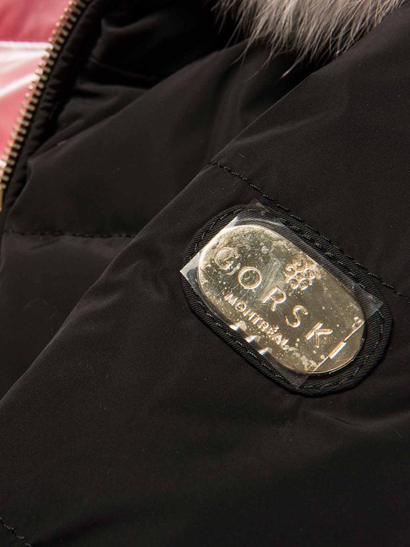 Gorski Reversible Fur Hooded Down Puffer Jacket Black Pink
