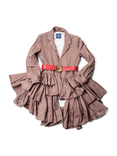 Gryphon Runway Belted Ruffle Rain Coat Brown Red-designer resale