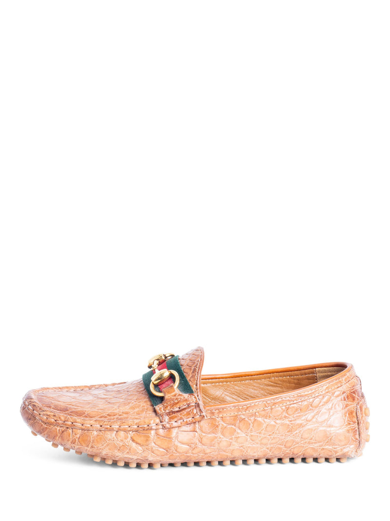 Gucci Alligator Web Stripe Horsebit Loafers Brown