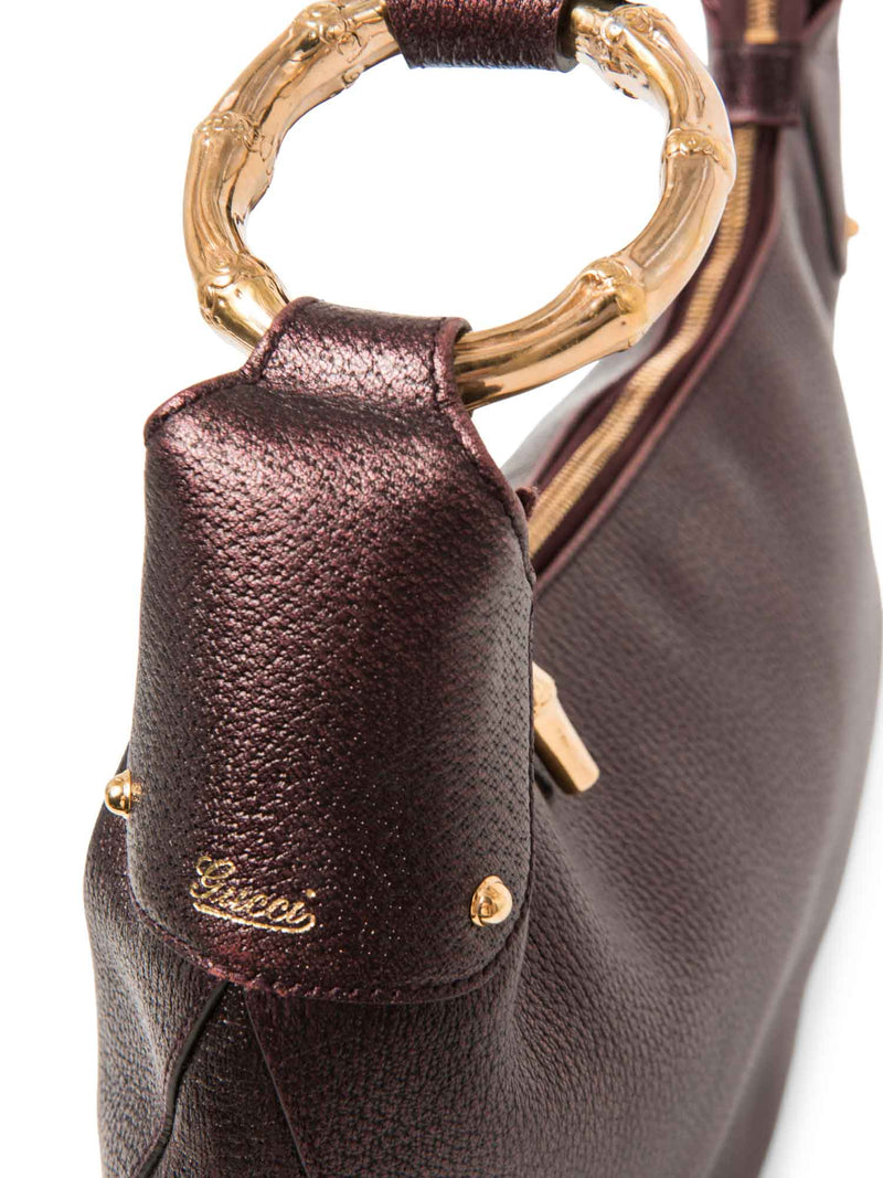 Gucci Bamboo Leather Moon Hobo Bag Burgundy Gold-designer resale
