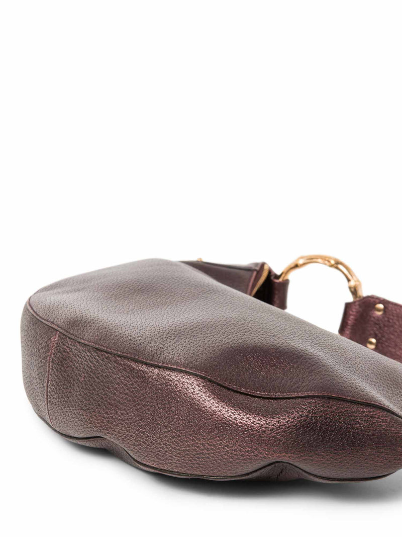 Gucci Bamboo Leather Moon Hobo Bag Burgundy Gold-designer resale