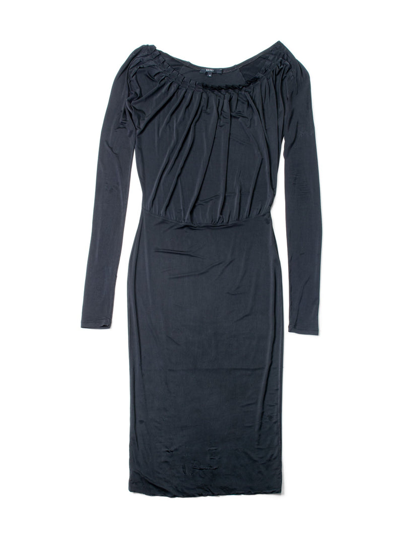 Gucci Fitted Ruffled Midi Dress Black-designer resale