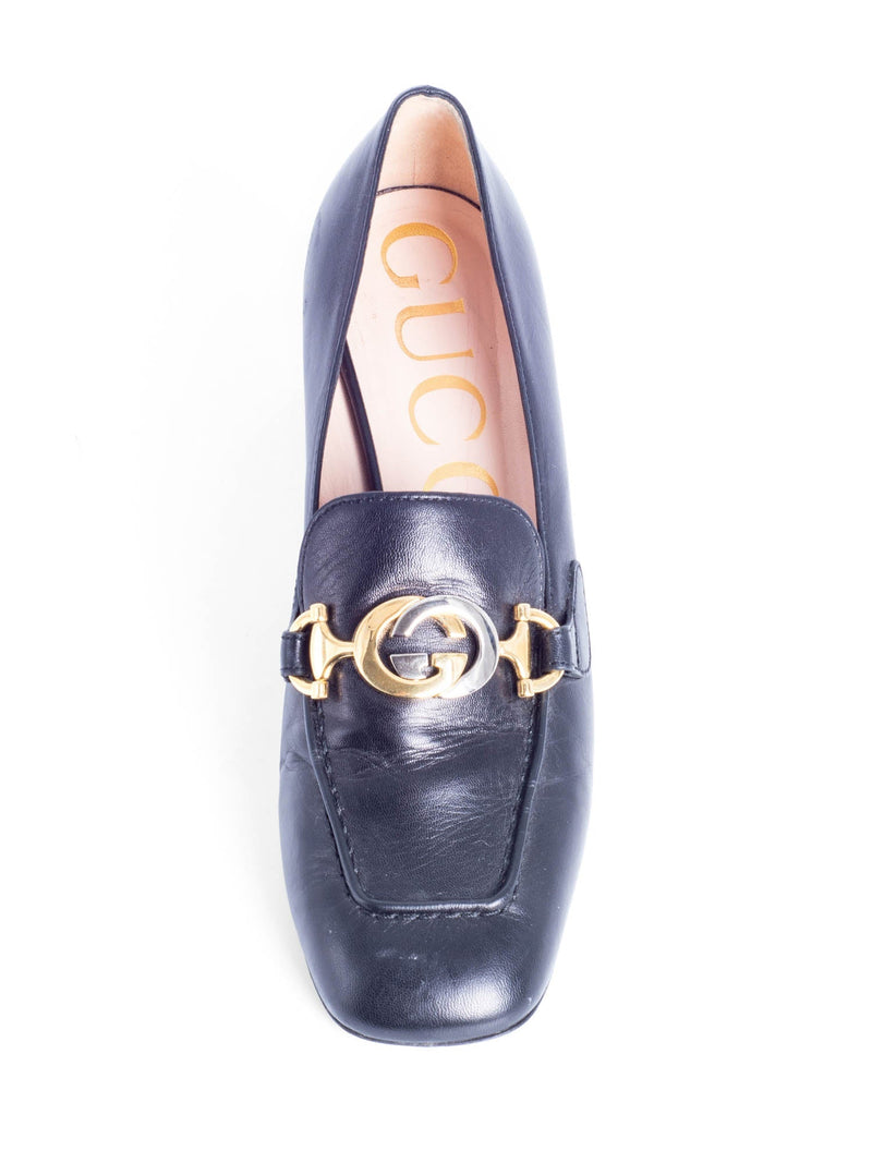 Gucci GG Logo Buckle Leather Block Heel Oxford Shoes Black-designer resale