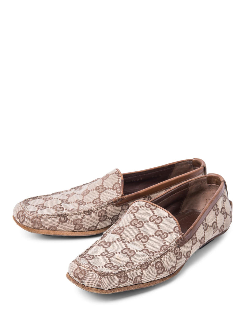 Gucci GG Logo Canvas Loafers Brown Gucci GG Logo Canvas Loafers Brown