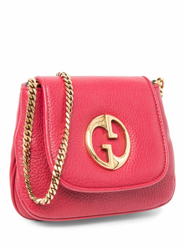 Gucci GG Logo Leather Flap Mini Messenger Bag Red Gold-designer resale
