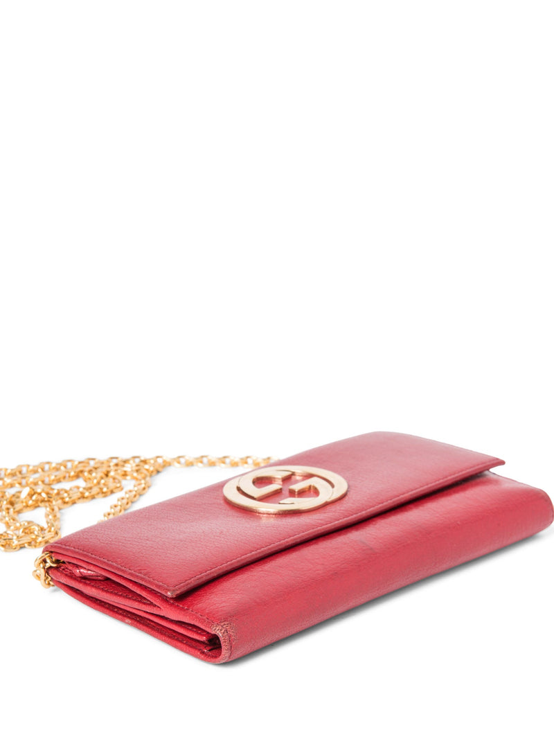 Gucci GG Logo Leather Flap Wallet on Chain Red-designer resale