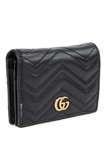 Gucci GG Logo Marmont Credit Card Wallet Black Gold-designer resale