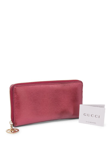 Gucci GG Logo Patent Leather Heart Charm Long Wallet Red-designer resale