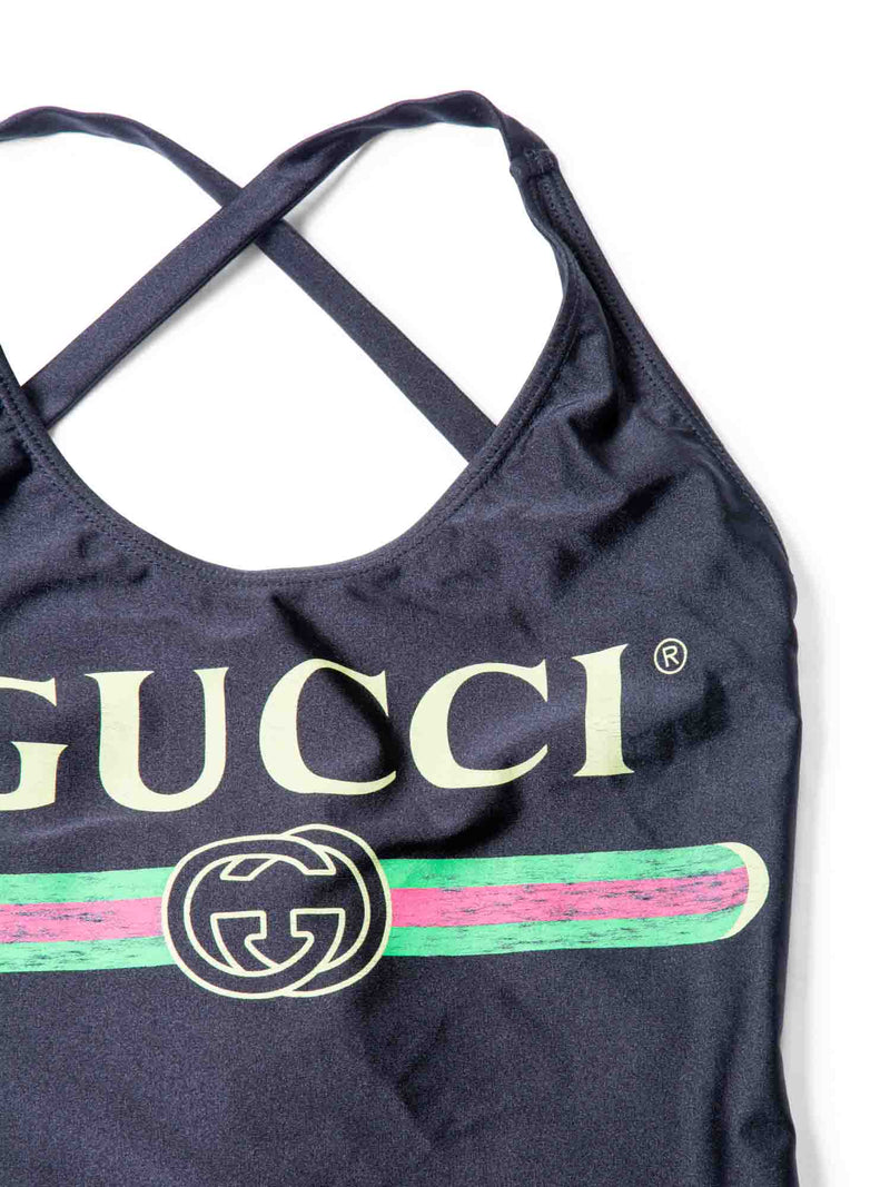 Gucci GG Logo Web Stripe Swimsuit Black-designer resale