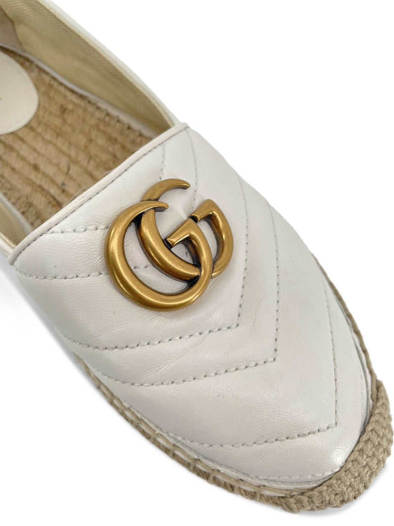 Gucci GG Marmont Quilted Leather Platform Espadrilles White-designer resale