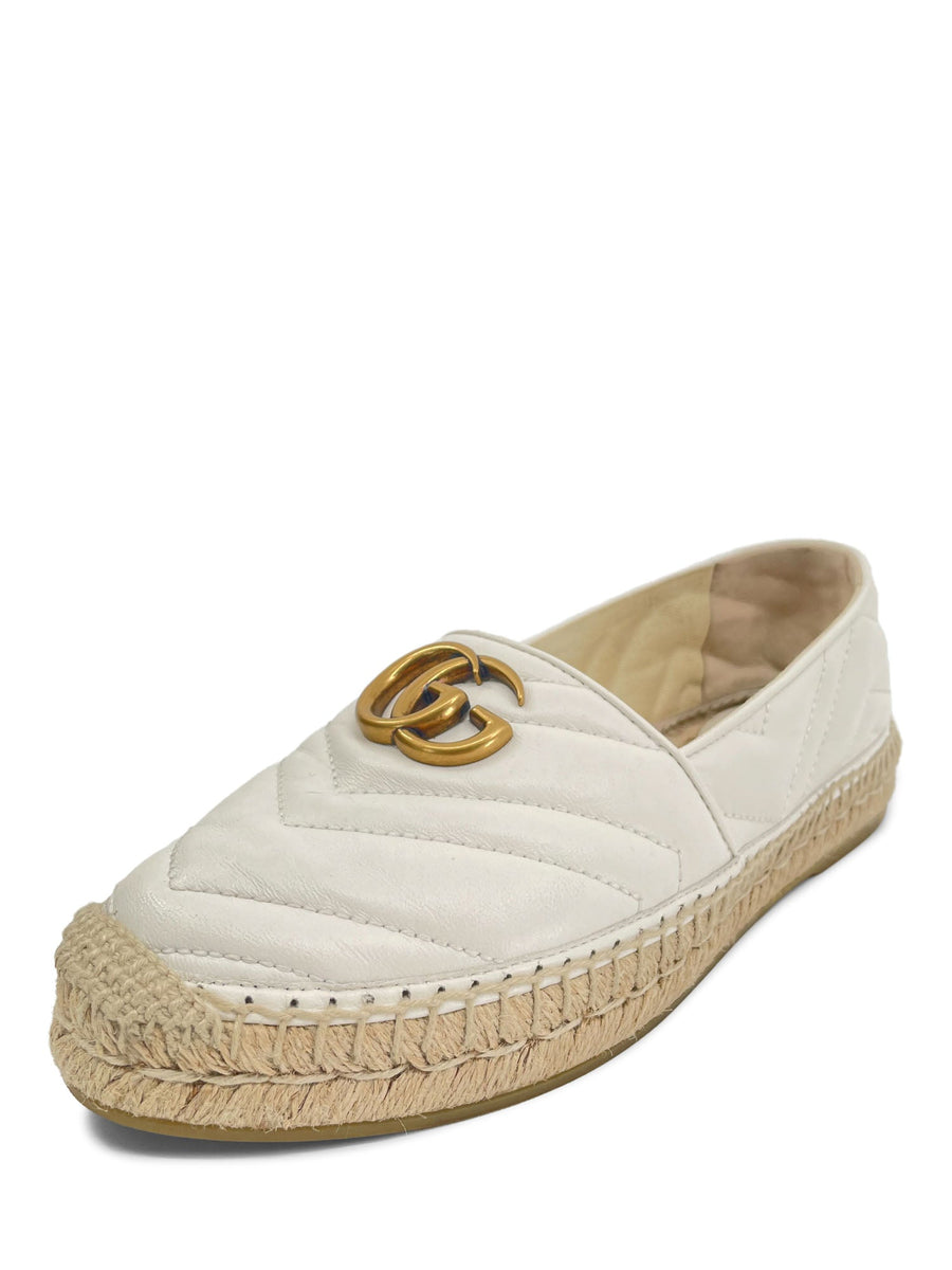 Gucci GG Marmont Quilted Leather Platform Espadrilles White