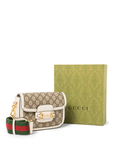 Gucci GG Supreme Horsebit Web Stripe Messenger Bag Brown White-designer resale