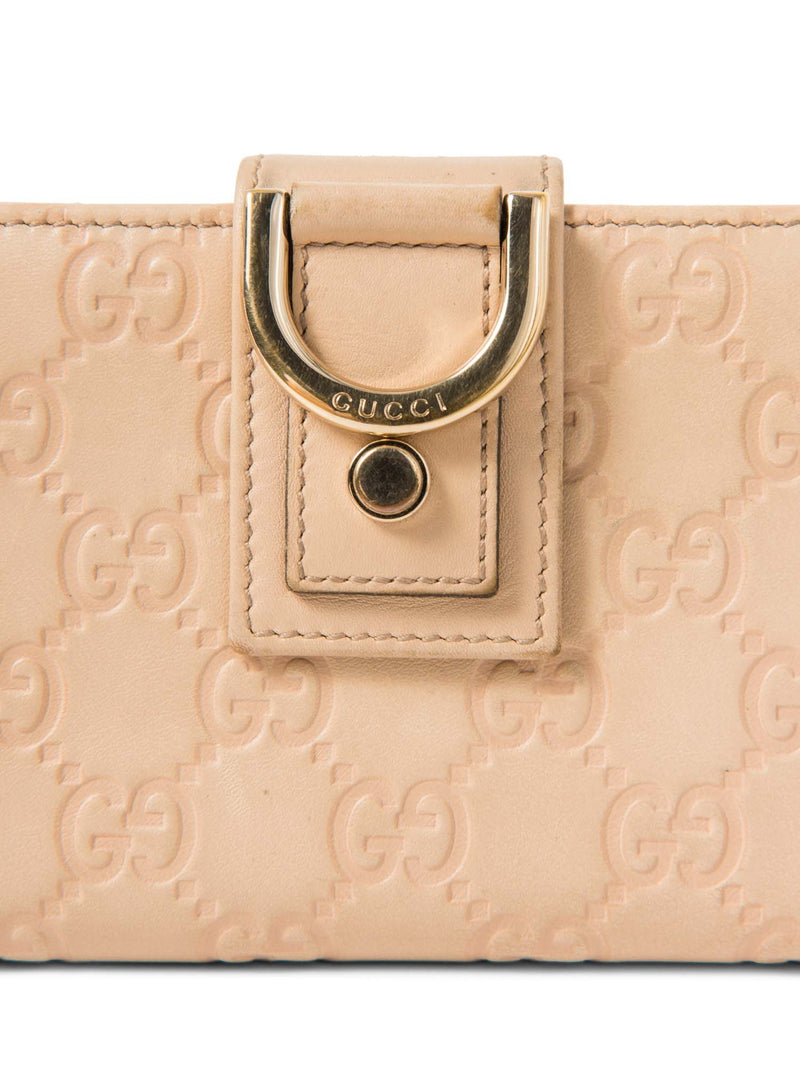 Gucci GG Supreme Leather Embossed Buckle Wallet Blush Pink Gold-designer resale