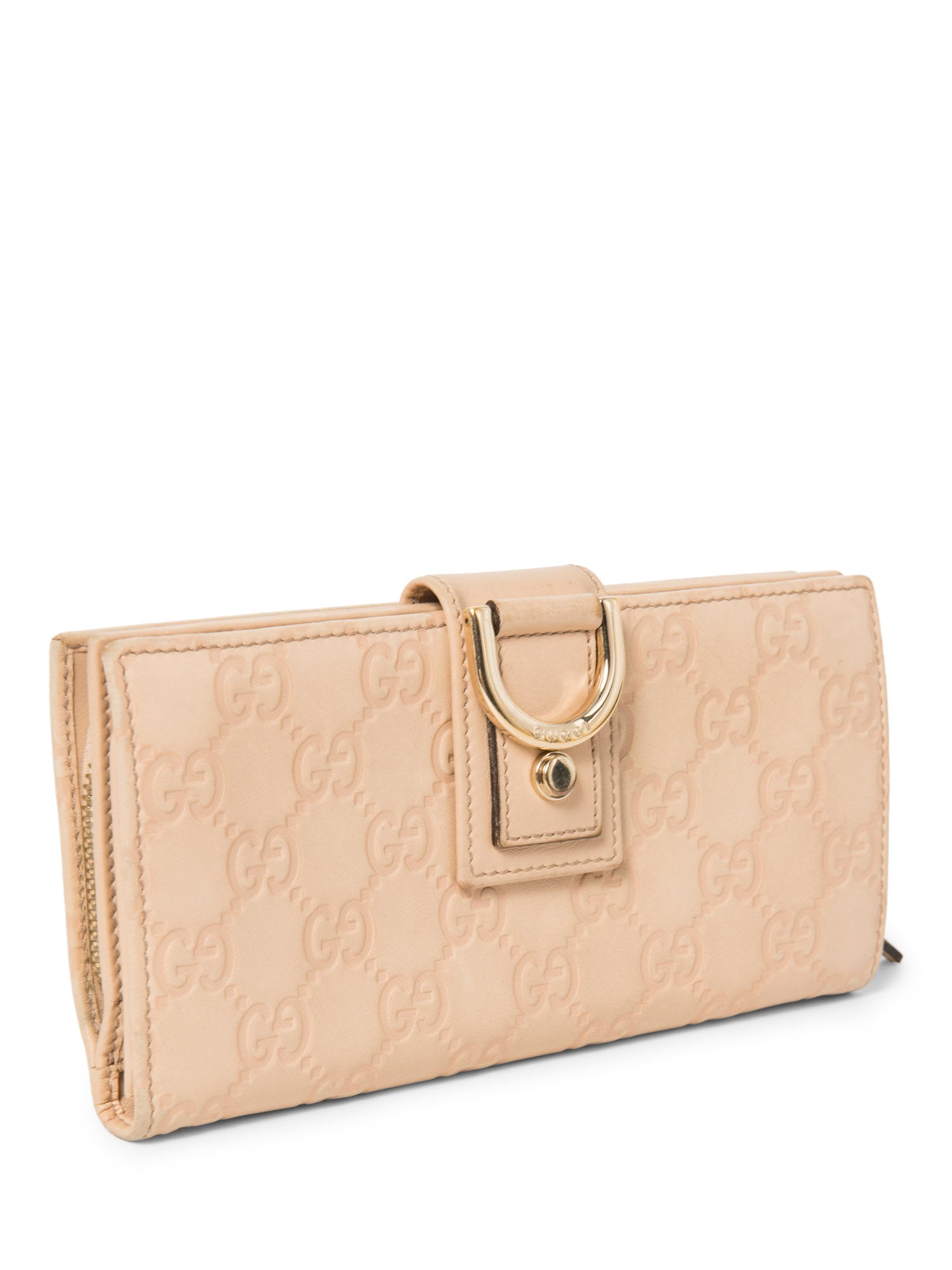 Gucci GG Supreme Leather Embossed Buckle Wallet Blush Pink Gold-designer resale