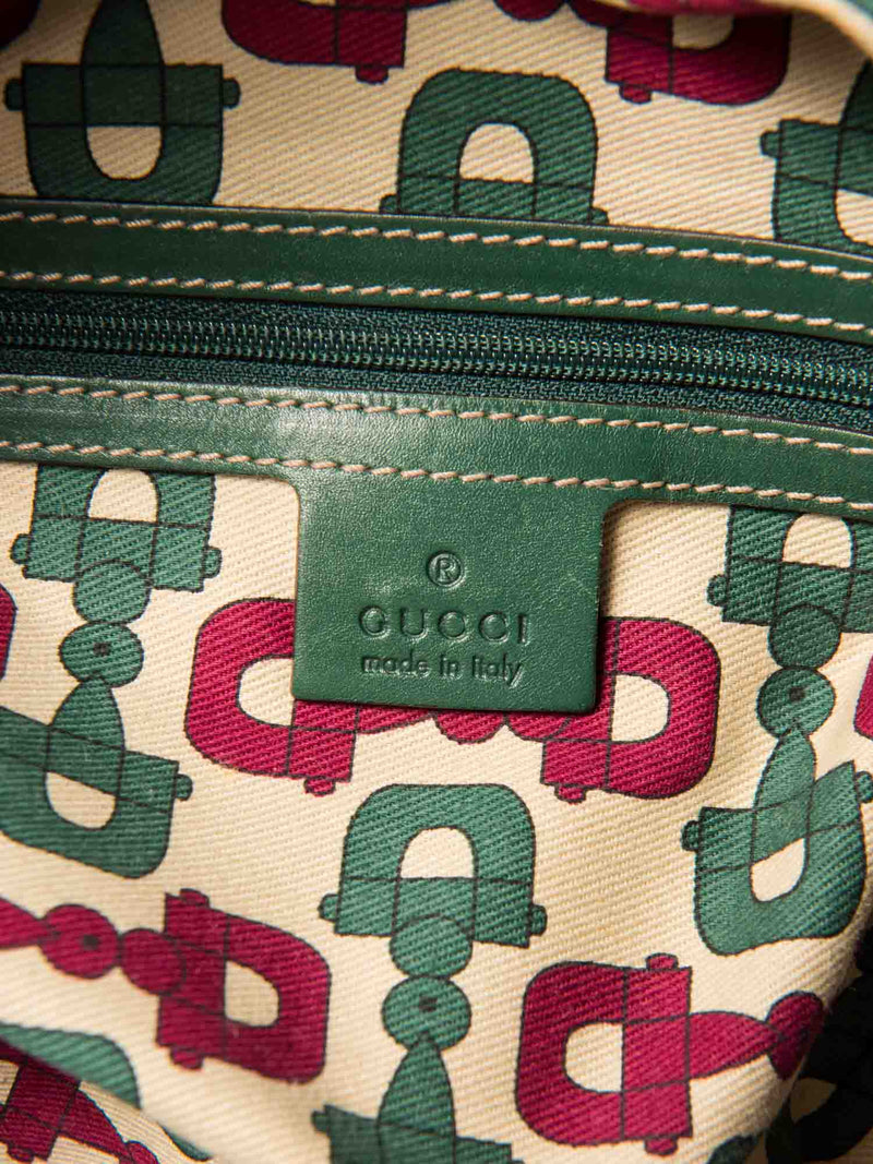 Gucci GG Supreme Leather Horse Bit Shopper Bag Green Gold-designer resale