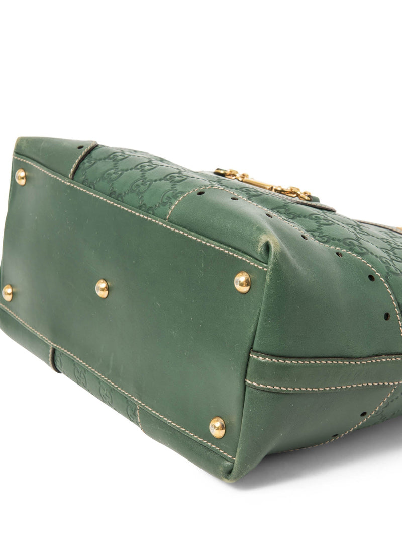 Gucci GG Supreme Leather Horse Bit Shopper Bag Green Gold-designer resale