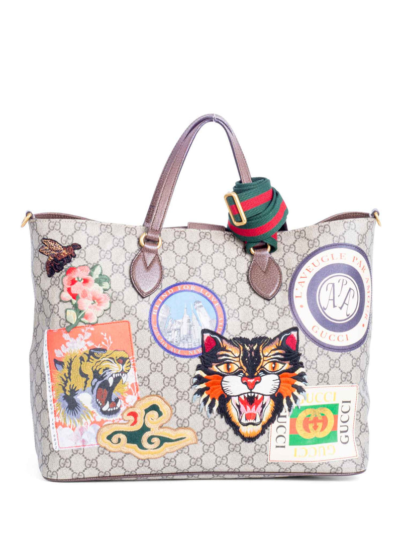 Gucci GG Supreme Patch Logo Tiger Tote Bag Brown-designer resale