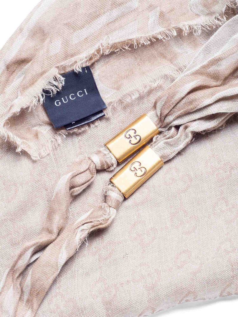 Gucci GG Supreme Tassels Cotton Scarf Taupe Ivory-designer resale