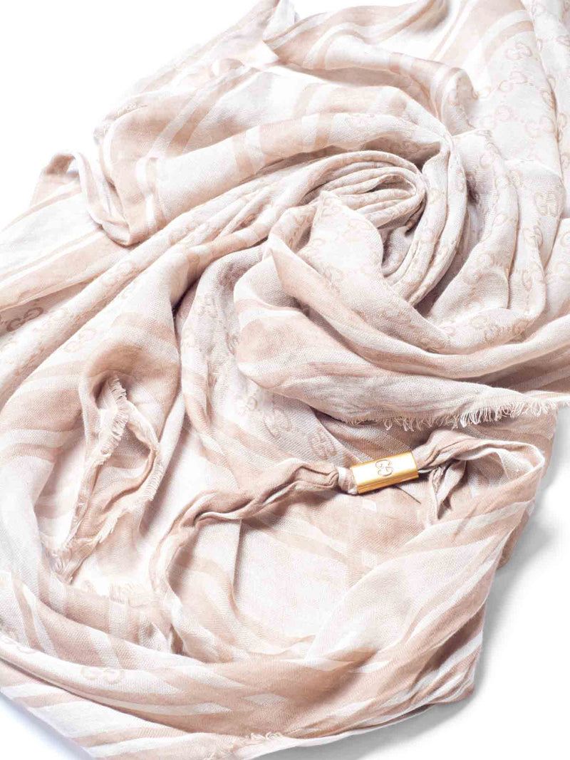 Gucci GG Supreme Tassels Cotton Scarf Taupe Ivory-designer resale