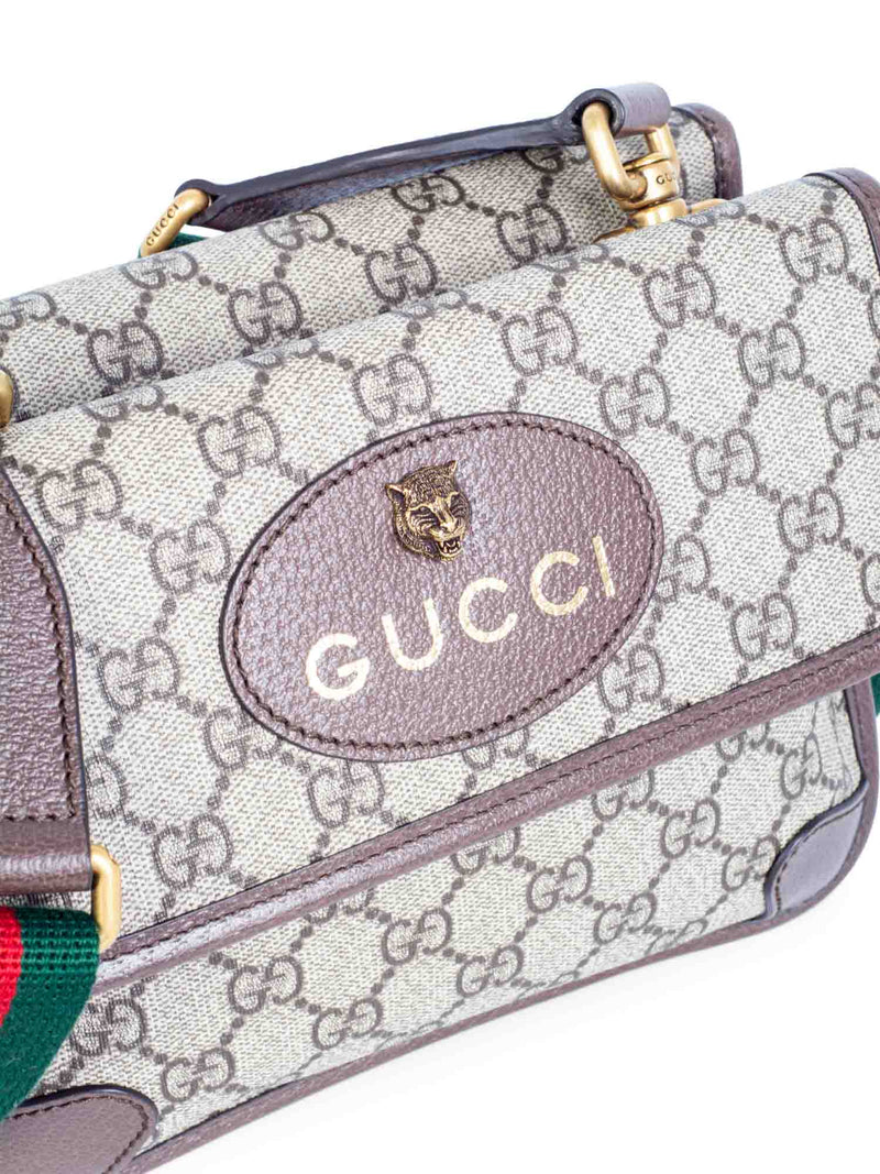 Gucci GG Supreme Web Stripe Double Flap Messenger Bag Brown-designer resale