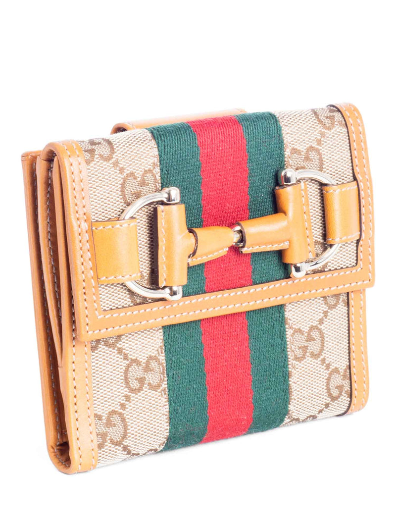 Gucci GG Supreme Web Stripe Horsebit Tri Fold Wallet Brown-designer resale