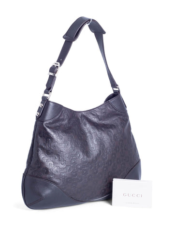 Gucci Leather Horsebit Embossed Jackie O Hobo Bag Brown Silver-designer resale