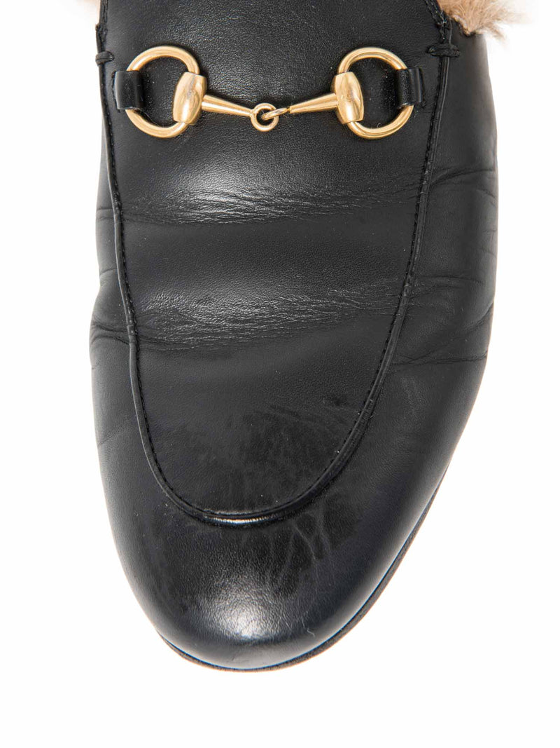 Gucci Leather Horsebit Fur Lined Loafers Black Gold-designer resale