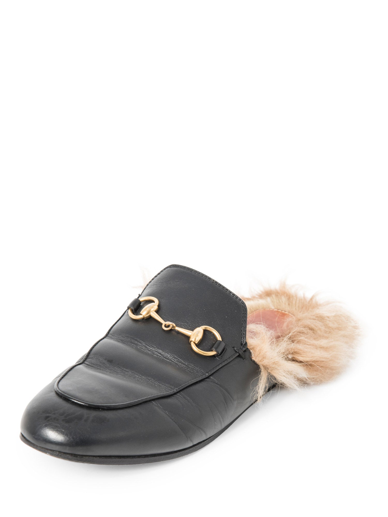 Gucci Leather Horsebit Fur Lined Loafers Black Gold