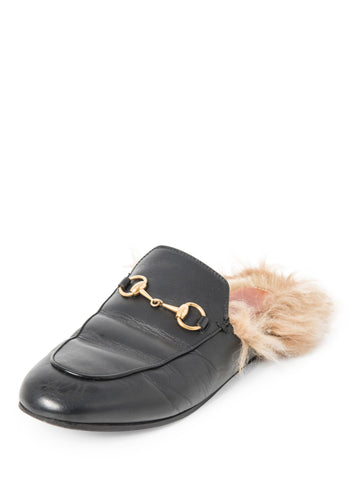 Gucci Leather Horsebit Fur Lined Loafers Black Gold-designer resale