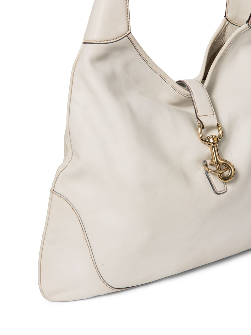 Gucci Leather Horsebit Large Jackie-O Hobo Bag White Gold-designer resale