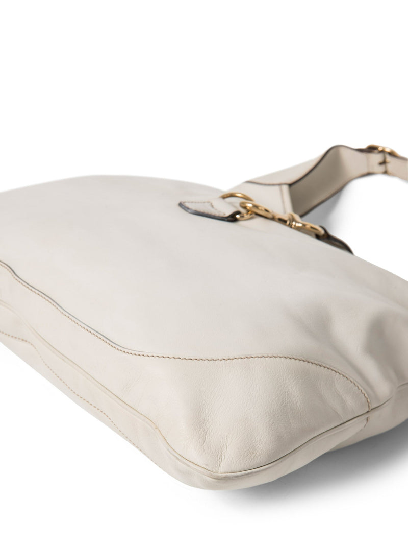Gucci Leather Horsebit Large Jackie-O Hobo Bag White Gold-designer resale