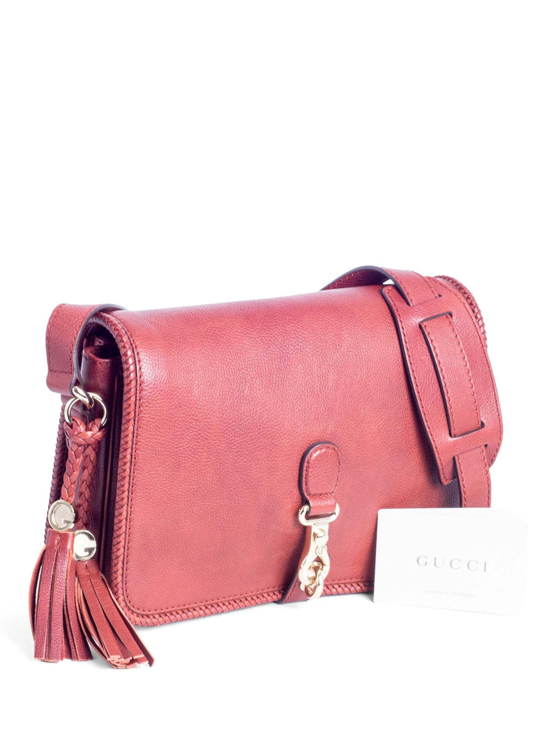 Gucci Leather Tassel Horsebit Messenger Flap Bag Burgundy-designer resale