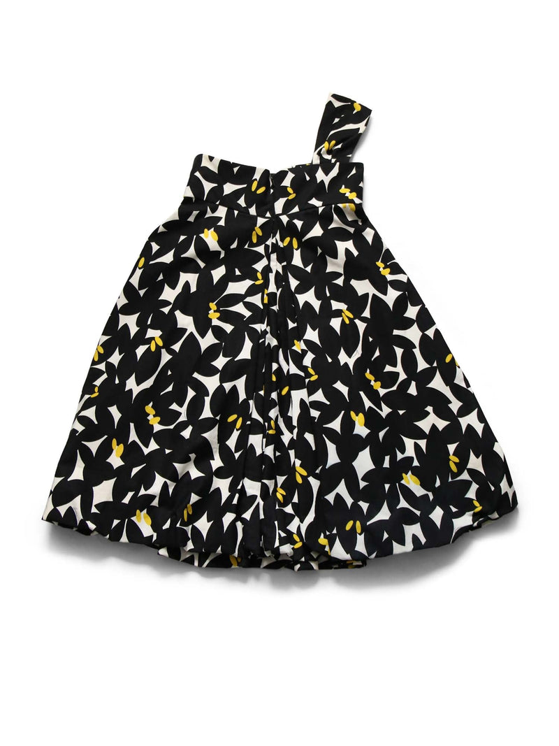 Gucci Logo Floral Pleated Dress Black White Yellow-designer resale