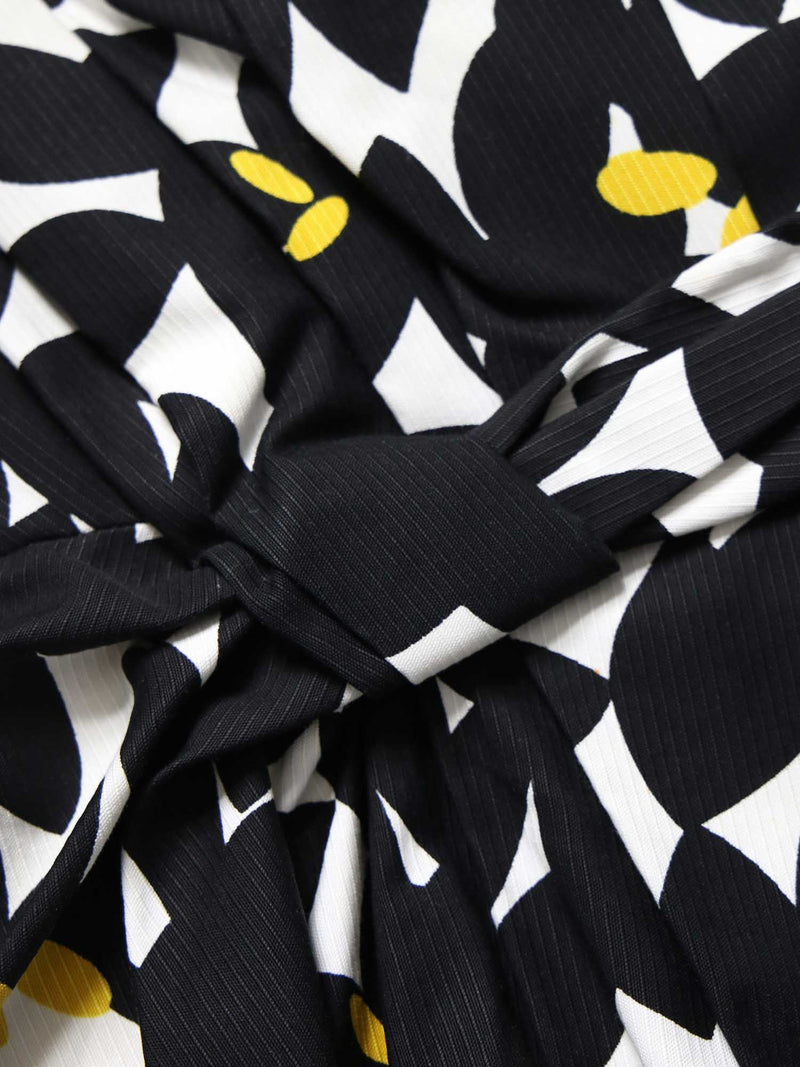 Gucci Logo Floral Pleated Dress Black White Yellow-designer resale