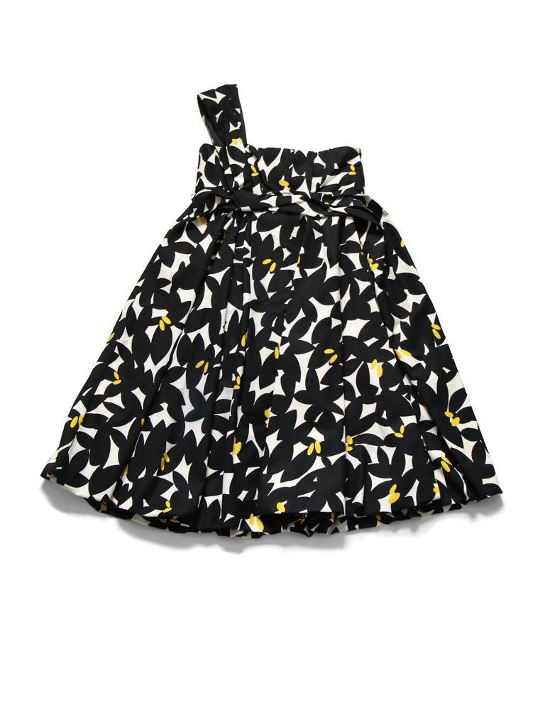Gucci Logo Floral Pleated Dress Black White Yellow-designer resale