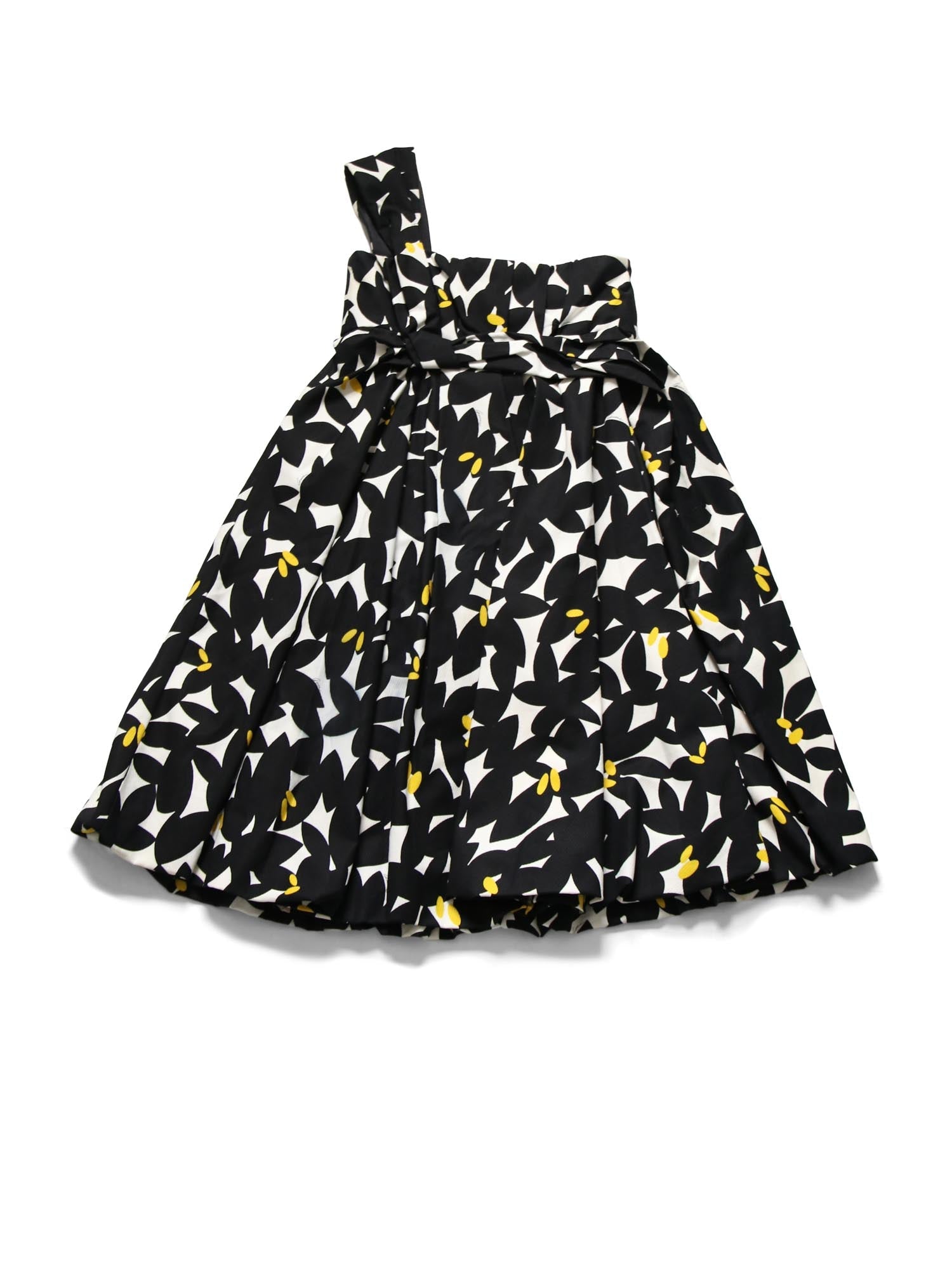 Gucci Logo Floral Pleated Dress Black White Yellow