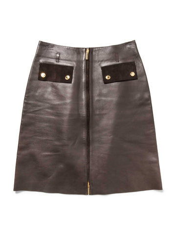 Gucci Logo Leather Zipper Skirt Brown Gold-designer resale