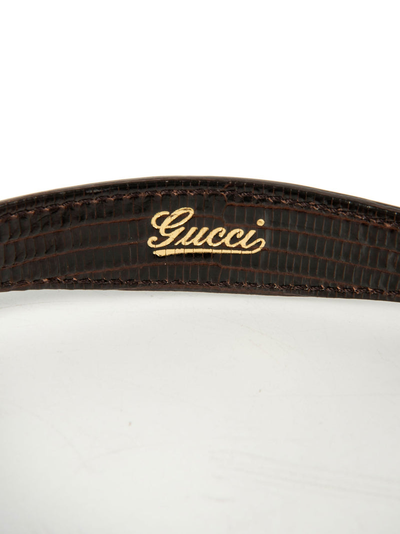 Gucci Mini Horsebit Lizzard Jackie Top Handle Bag Burgundy Brown White-designer resale