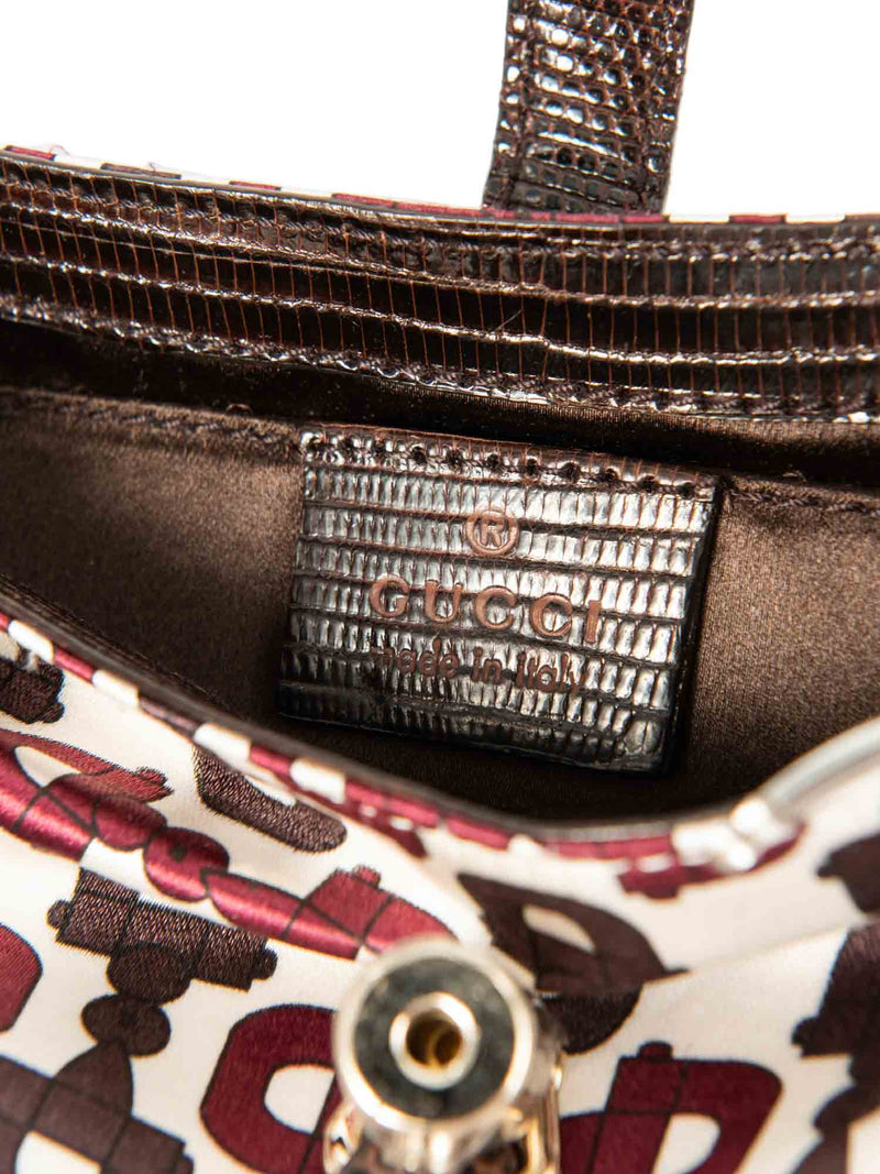 Gucci Mini Horsebit Lizzard Jackie Top Handle Bag Burgundy Brown White-designer resale
