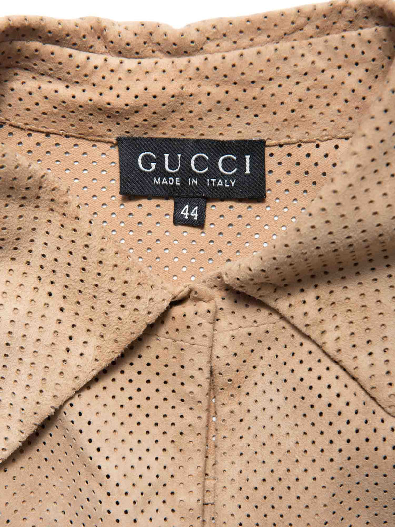 Gucci Perforated Leather Belted Jacket Beige-designer resale