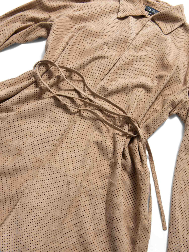 Gucci Perforated Leather Belted Jacket Beige-designer resale