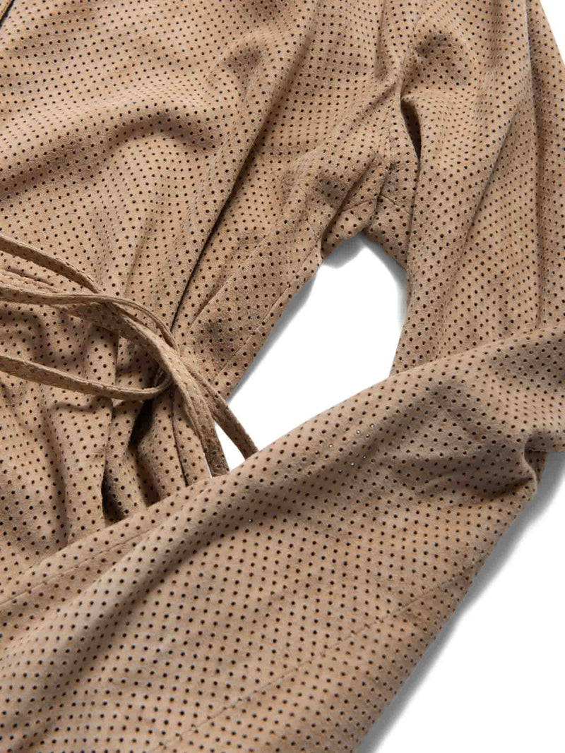 Gucci Perforated Leather Belted Jacket Beige-designer resale