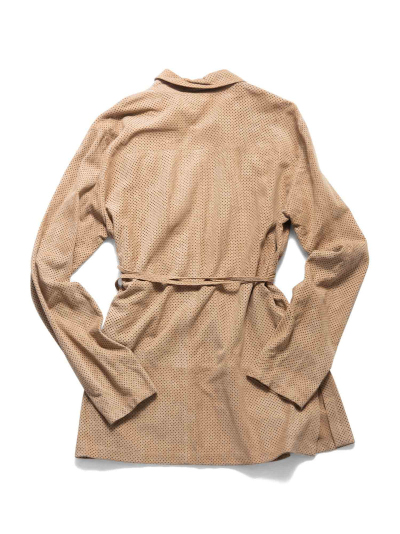 Gucci Perforated Leather Belted Jacket Beige-designer resale